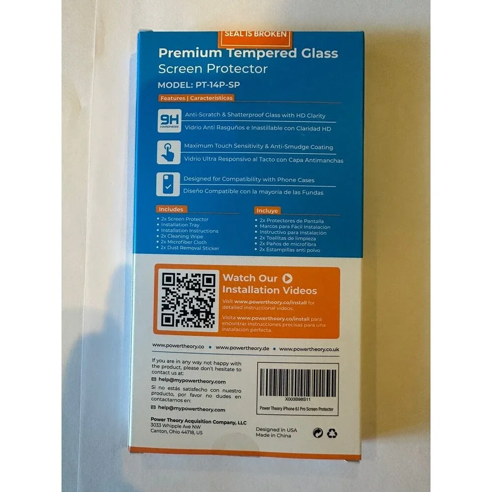 Power Theory 2 Pack Glass Screen Protector for Iphone 14 Pro 6.1